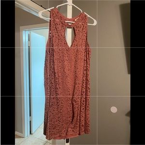 Mauve colored sleeveless lace dress